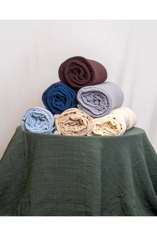 4 Katlı Müslin Yatak Örtüsü - Battaniye Pike %100 Organik Pamuk Dört Mevsim Yumuşak Çift Kişilik Ekru