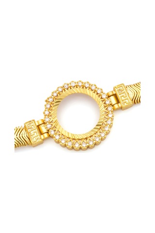 Altın Kaplama İmitasyon Zirkon Taşlı İşlemeli İtalyan Çeyrek Çerçeve Bileklik Blk-1167 Altın