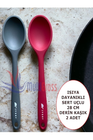 Sert Uçlu Isıya Dayanıklı Silikon 28 Cm Kaşık Gri-fuşya Sert Uçlu Isıya Dayanıklı Silikon 28 Cm Kaşık Gri-fuşya