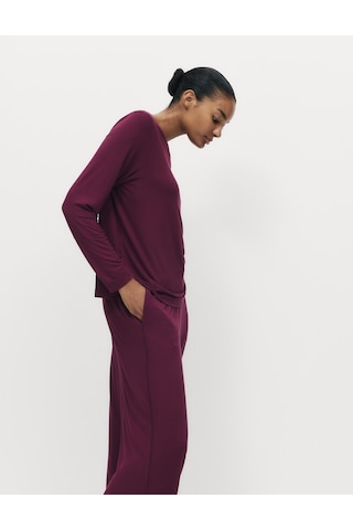 Marks & Spencer Uzun Kollu Pijama Üstü T37003697T Bordo
