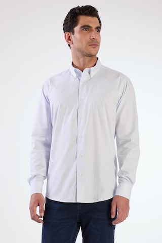 Açık Mavi Kare Desen Regular Fit Uzun Kol Erkek Gömlek Açik Mavi