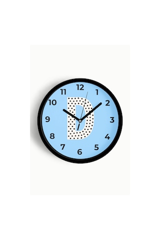 D Harfi Erkek Odası Duvar Saati - 30cm - Önü Camlı Siyah Kasa - Sessiz Mekanizma-jh1156 Siyah