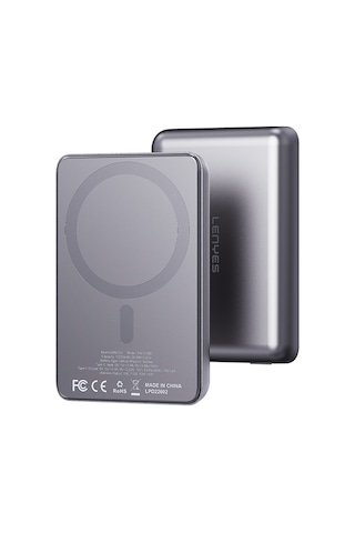 Lenyes Pw1015d Ultra İnce Led Göstergeli Wireless Powerbank 15w 10000mah Gri