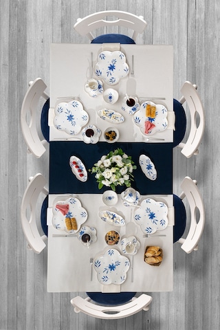 Emsan İntense Blue Porselen 32 Parça 6 Kişilik Kahvaltı / Servis Beyaz