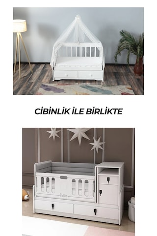 Patiko R131 Beyaz Büyüyebilen,cibinlikli Beşik Beyaz