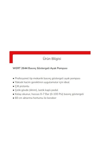 Wert 2644 Ayak Pompası, Çift Pistonlu