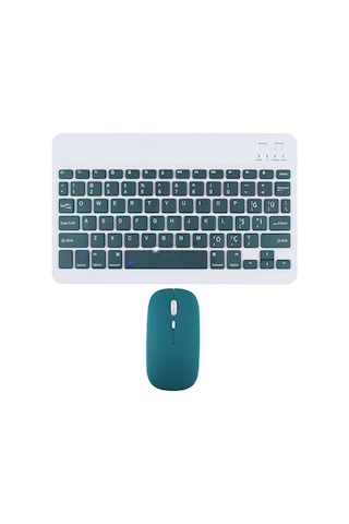 Novstrap Apple Uyumlu iPad Mini 2 3 4 5 6 7 İle Üretilmiş Bluetooth Klavye Mouse Seti Yeşil Koyu Optik