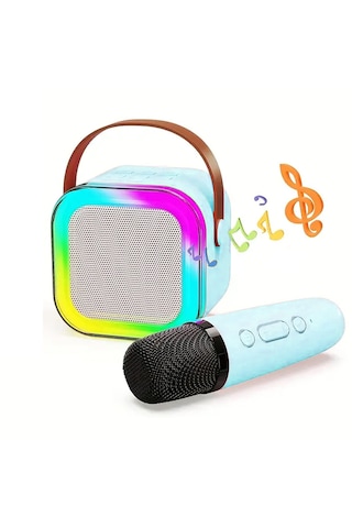 Mini Kablosuz Bluetooth Karaoke Hoparlör Kareoke Makinesi Mavi