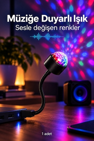 Usb Sese Duyarlı 8 Modlu Rgb Led Atmosfer Işığı Esnek Gövde Çok Renkli