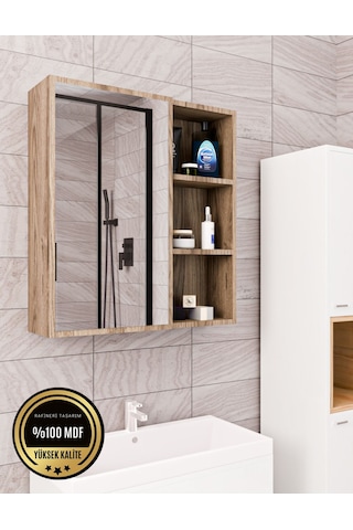 Tek Kapaklı Aynalı Banyo Dolabı Çok Amaçlı Banyo Dolabı Kahverengi