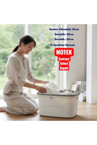 Technow Motek 4 Taraflı Tutulabilen Çamaşır Sepeti Selesi Beyaz G Beyaz - Pudra