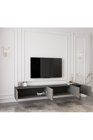 Capella Gri Mdf Country 5 Kapak Duvara Monte 200 Cm Tv Ünitesi