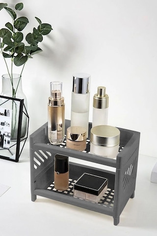 2 Katlı Mutfak Tezgah Üstü Rafı Çok Amaçlı Dolap Baharatlık Düzenleme Organizeri Antrasit