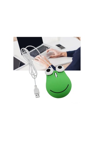 Fosenze Yeşil Kurbağa Desenli Ergonomik Kablolu Fare - Hassas Optik Takip Teknolojisi İle Bilgisayar/laptop Uyumlu