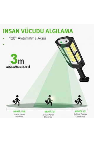 249 Led Solar Aydınlatma Lamba Kumandalı Hareket Sensorlu Dış Mekan Bahçe Teras Ip65 Su Geçirmez 1