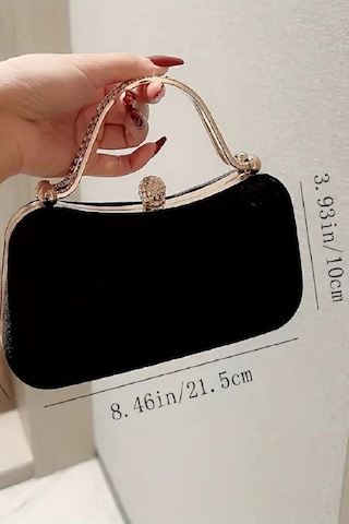 Zeyymoda Kadın İpek Kadife Kumaş Abiye Çanta Zirkon Taşlı Abiye Şık Çanta Zarif Bir Tasarımdır Siyah Kadife