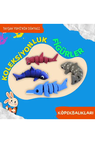 Tavşan Yumi Köpek Balıkları Koleksiyonu- 4 Parça 5-7 Cm Hareketli Oyuncaklar Ve Bilgilendirici Kartlar "