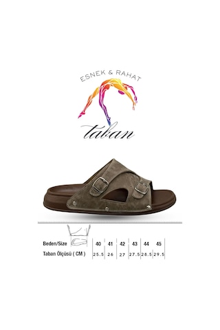 Sermoda Erkek Terlik - Çift Toka Ayarlanabilir Esnek Taban Deri Erkek Terlik T Haki