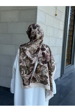 Qalortex Scarf Pamuklu Mimoza Desen Şal- Krem