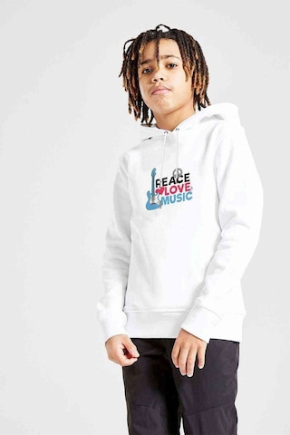 Tshirthane Peace Love Music Baskılı Unisex Çocuk Kapüşonlu Beyaz Sweatshirt Beyaz