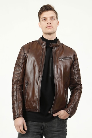 Dericlub Brg Erkek Hakim Yaka Slimfit Hakiki Deri Mont Camel Antik Camel