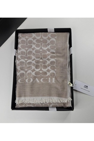 C Desen Yün İpek Şal İnce Kumaş Çift Taraflı Silk Scarfs Bej