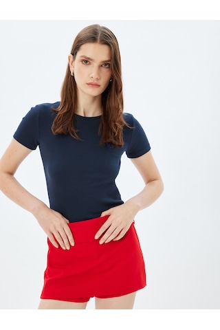 Koton Basic Fitilli Tişört Kısa Kollu Bisiklet Yaka Pamuklu Slim Fit Lacivert 5wak50089ek Lacivert