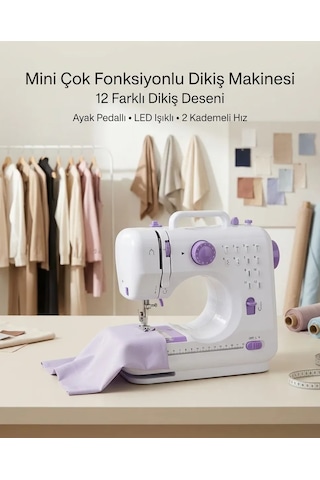 12 Farklı Dikiş Desenli Mini Dikiş Makinesi Ayak Pedallı Led Işıklı Ev Tipi Kullanım Diğer