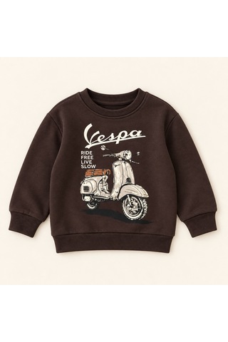 Pitipam Erkek Çocuk Klasik Vespa 'ride Free Live Slow' Baskılı Çizgili Kışlık Şardonlu İkili Takım Kahverengi