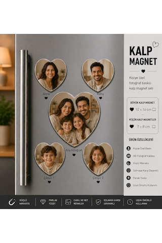 Kalp Fotoğraf Magneti Aile Ve Çocuklara Kişiselleştirilebilir Unutulmaz Aile Anısı Hediye Seti