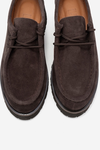 Luvishoes Talıa Kahverengi Süet Hakiki Deri Bağcıklı Kadın Loafer Ayakkabı Kahverengi