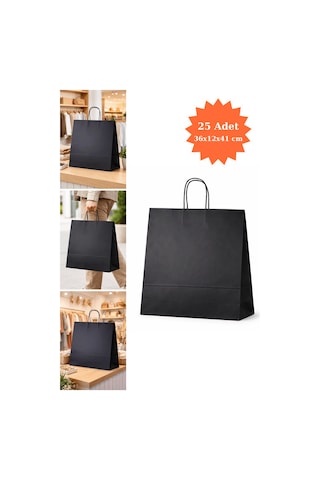 Elit Burgu Saplı Kraft Çanta Mavi Fsc Sertifikalı Kağıt Poşet Butik Hediye Torbası 36x12x41 Cm 25li