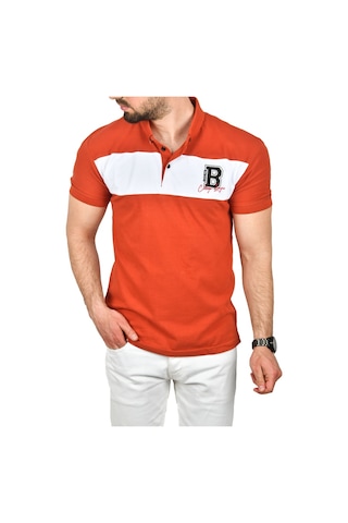 Deepsea Erkek Kiremit Slim Fit Nefes Alan Pamuklu Kumaş Dar Kesim Kıvrılmaz Yaka Polo Yaka Tişört 2503019 KIREMIT