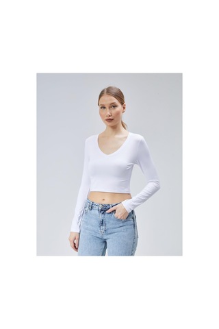 Virago 2'li Soft Touch V Yaka Crop Uzun Kol Bluz/body Beyaz - 687153492 Beyaz - 687153492 Beyaz