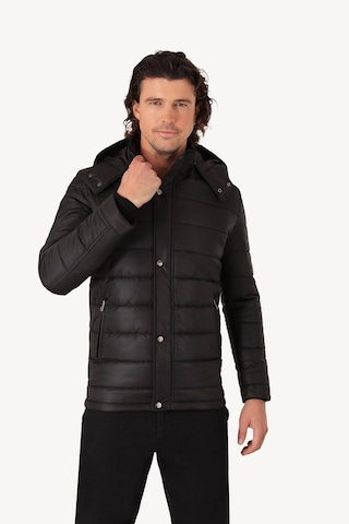 Ysf Erkek Siyah Regular Fit Kapüşonlu Kaban