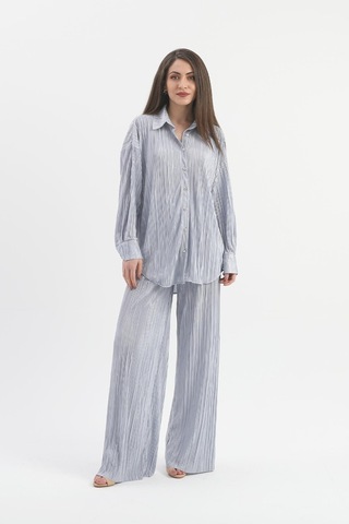 Düğme Detaylı Örme Pilise Takım - Gri-gri Gri