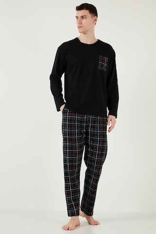 Buratti Ekoseli Cepli Beli Lastikli % 100 Pamuk Regular Fit Erkek Pijama Takımı 6572001 Siyah-Füme