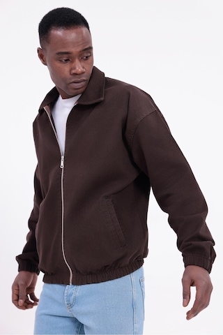 Freemen Erkek Basic Gabardin Kumaş Fermuarlı Oversize Mevsimlik Polo Yaka Ceket Kiremit