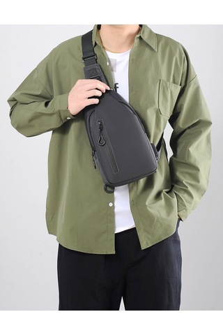 Erkekler İçin Şık Ve Pratik Çapraz Göğüs Çantası, Geniş Kapasiteli Çift Fermuarlı Sırt Ve Omuz Çantası, Konforlu Günlük Kullanım İçin Trend Aksesuar Gri