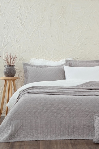 Ecocotton Reha Gri Çift Kişilik %100 Organik Pamuk Yatak Örtüsü Seti 240 260 Cm Gri