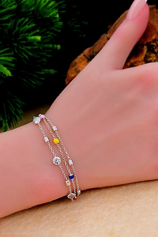 Silvera Telkari Mineli Gümüş Toplu Gümüş Zincirli Bileklik Kadın Gümüş Bilekilk 925 Ayar St375 Gümüş