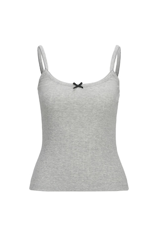 Kadin Streç Kalip Kare Yaka Üst - Lelu - 12272159 Light Grey Melange