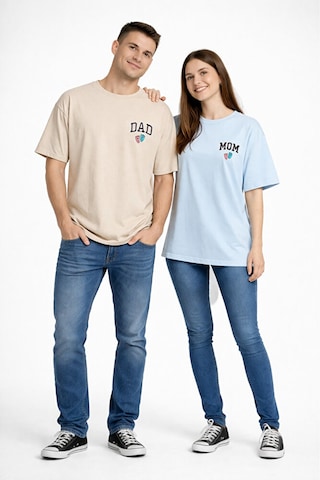 Nevermind Anne Baba Kombini Mom Dad Baskılı Çift Tişört Oversize Unisex 2 L Bej