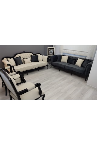 Roma Chester Koltuk Takımı Antrasit - Krem