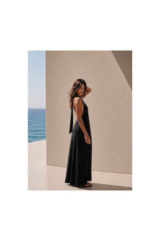 Lilly Noir Riviera Siyah İnce Saten Elbise Siyah Siyah