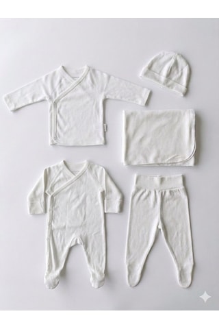 Ciccim Baby 5li Zıbın Seti Tulumlu Modal Ekru Ciccim Baby 5li Zıbın Seti Tulumlu Modal Ekru