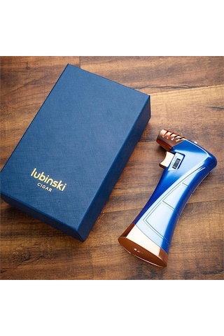 Lubinski New Design Çok Fonksiyonlu Tek Torch Büyük Masa Tipi Puro Çakmağı Blue Lb-119