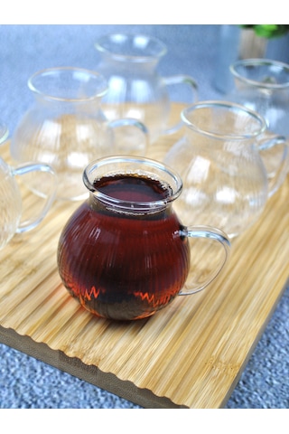 6'lı Keyfi Ala Çay Bardağı Kulplu Çay Takımı Tombul Bardak