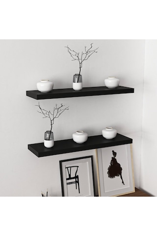 Minar Gizli Tutuculu 2'li Duvar Rafı 80 Cm - M.siyah
