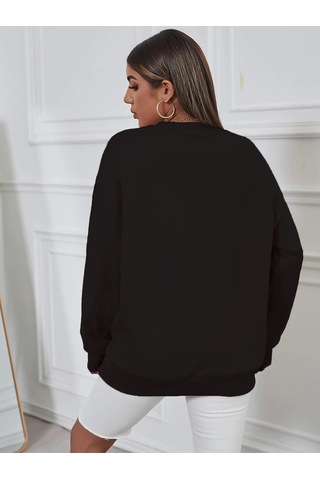 Oversize Vancover Baskılı Bisiklet Yaka Sweatshirt Siyah